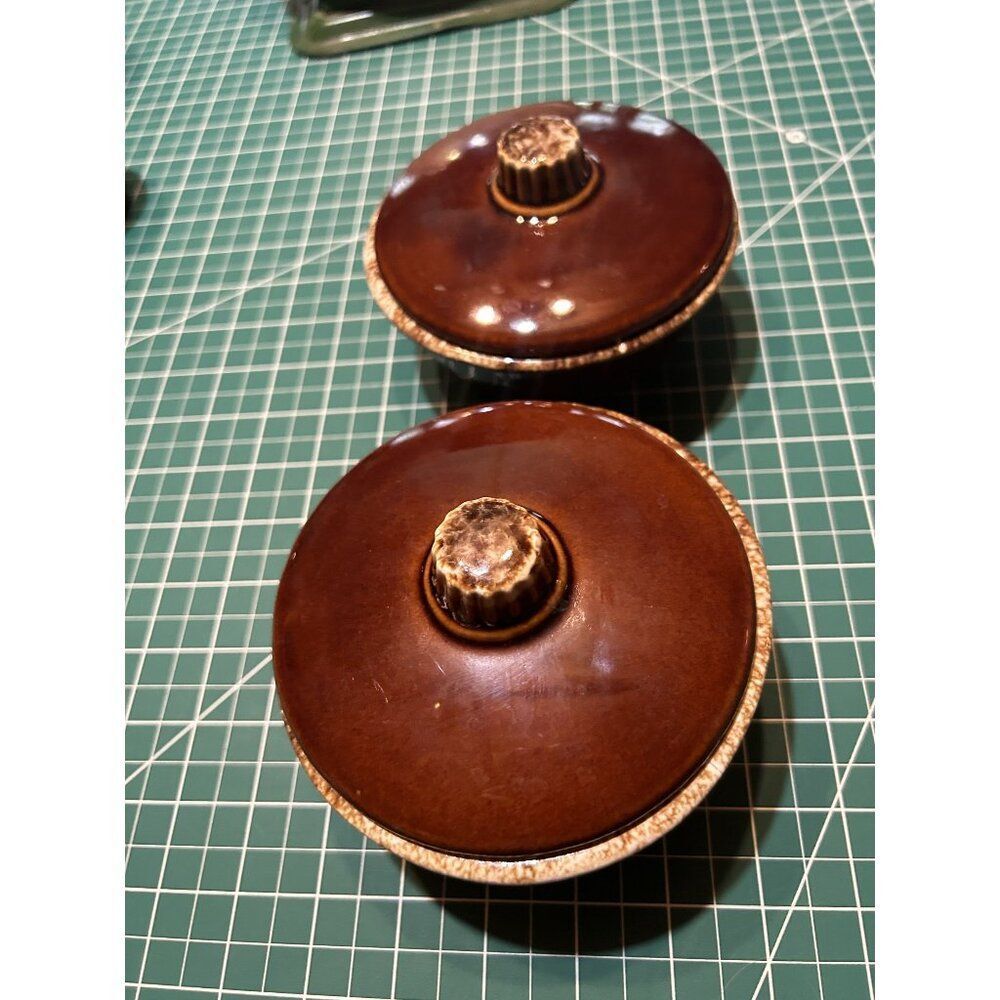Vintage Hull Brown Stoneware Ramekins With Lids